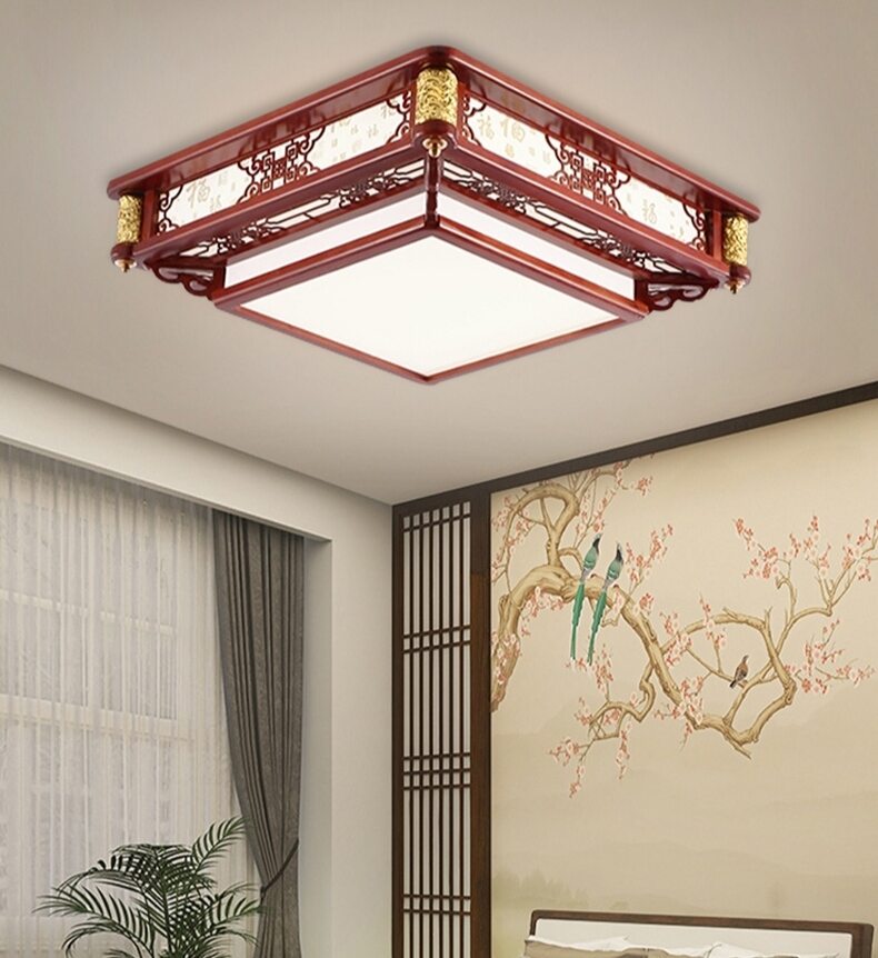 ĐÈN ỐP TRẦN GỖ PHÒNG THỜ HÌNH VUÔNG - ĐÈN LED 3 CHẾ ĐỘ