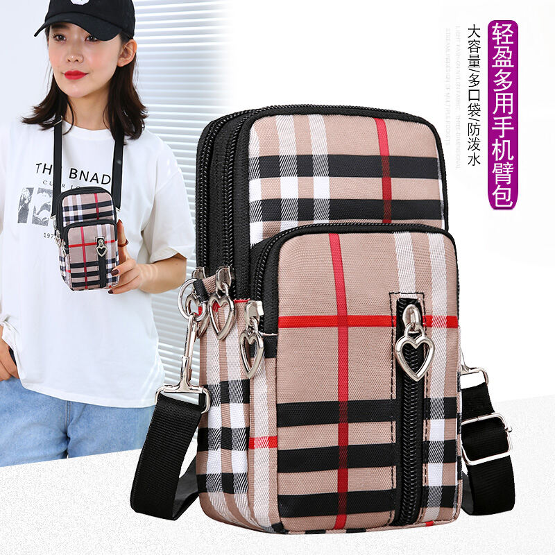 Ngoài Trời Thoải Mái Túi Đeo Chéo Nữ Ví Đựng Tiền Xu Nhỏ Vải Nylon Khóa Kéo Kẻ Caro Họa Tiết Một Rễ Dây Đeo Vai Túi Mua Sắm Đường Phố