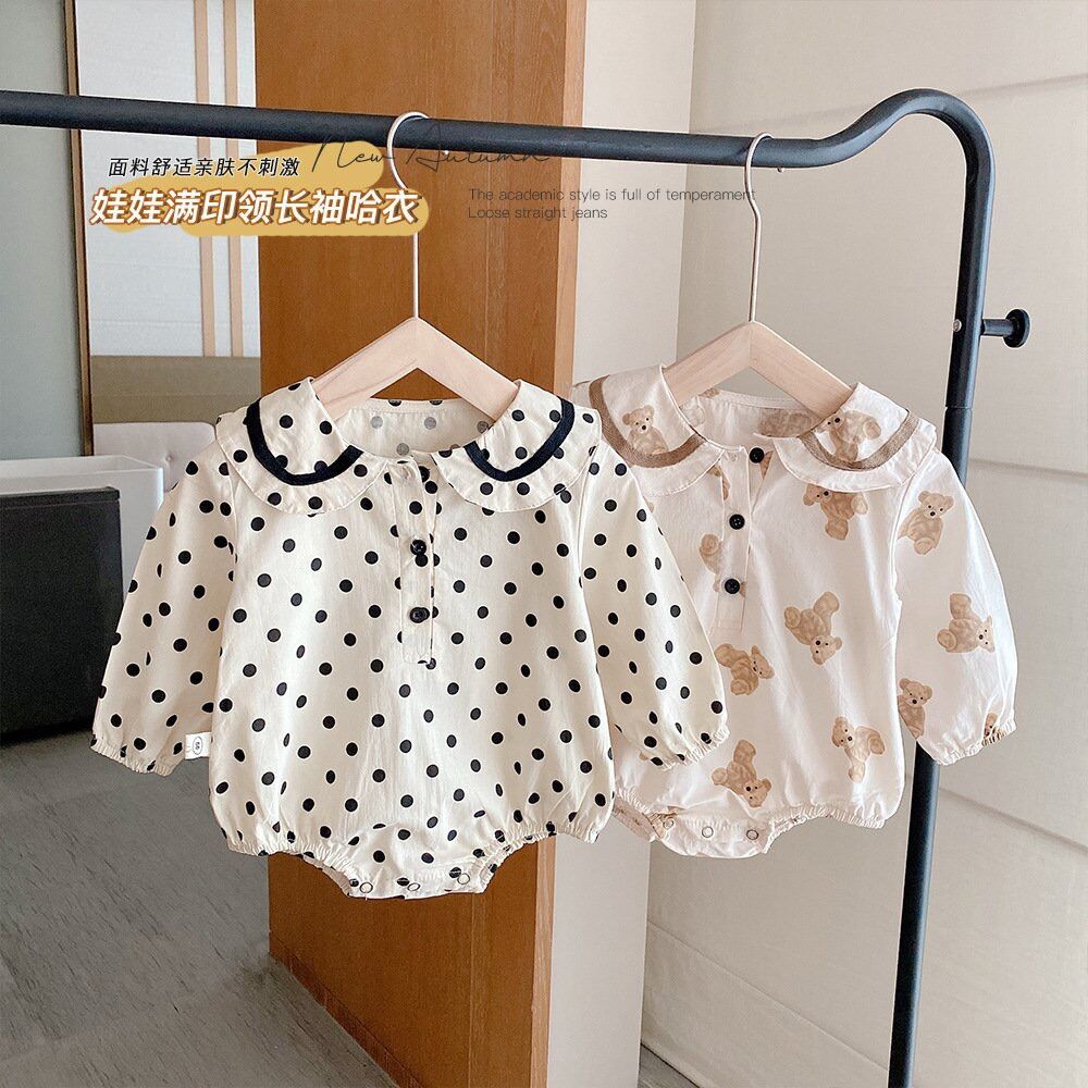 Áo liền quần ( bodysuit) chấm bi dài tay cho bé gái