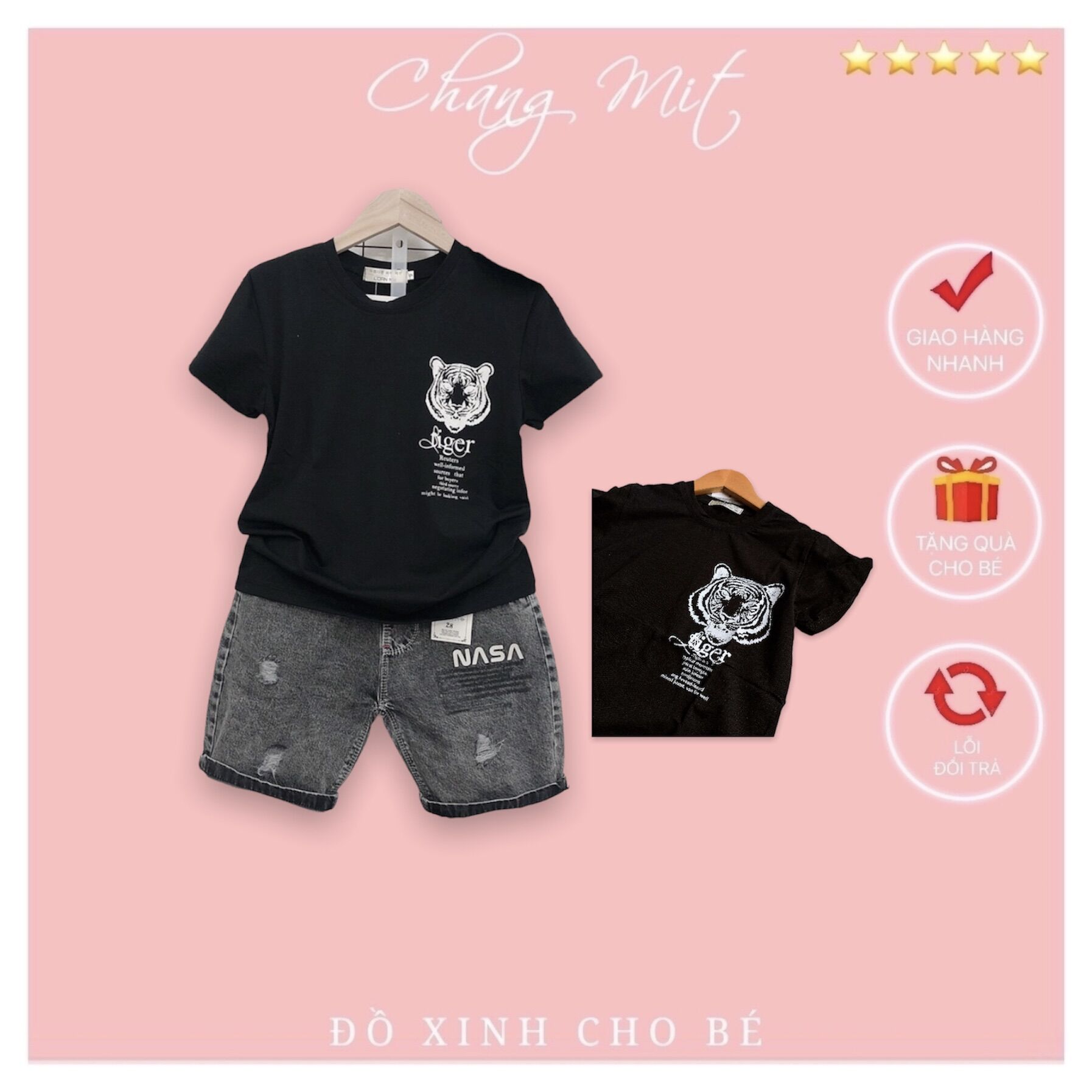 Set áo cotton co giãn 4c và quần jean ngố cho bé trai size nhỡ