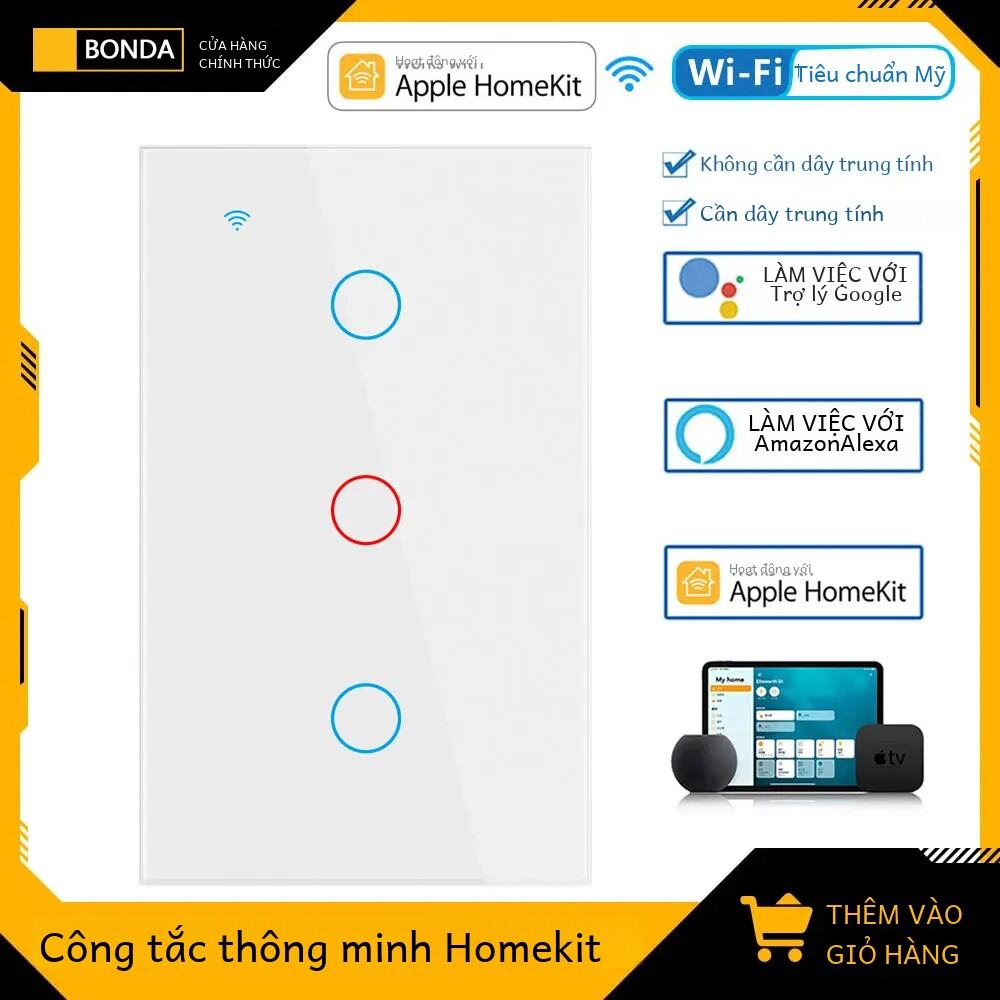 Bonda Công Tắc Thông Minh Wifi Apple Homekit Cảm Ứng Cảm Biến Đèn Điều Khiển Tường Siri Giọng Nói Tương Thích Tiêu Chuẩn Hoa Kỳ/Brazil 220V