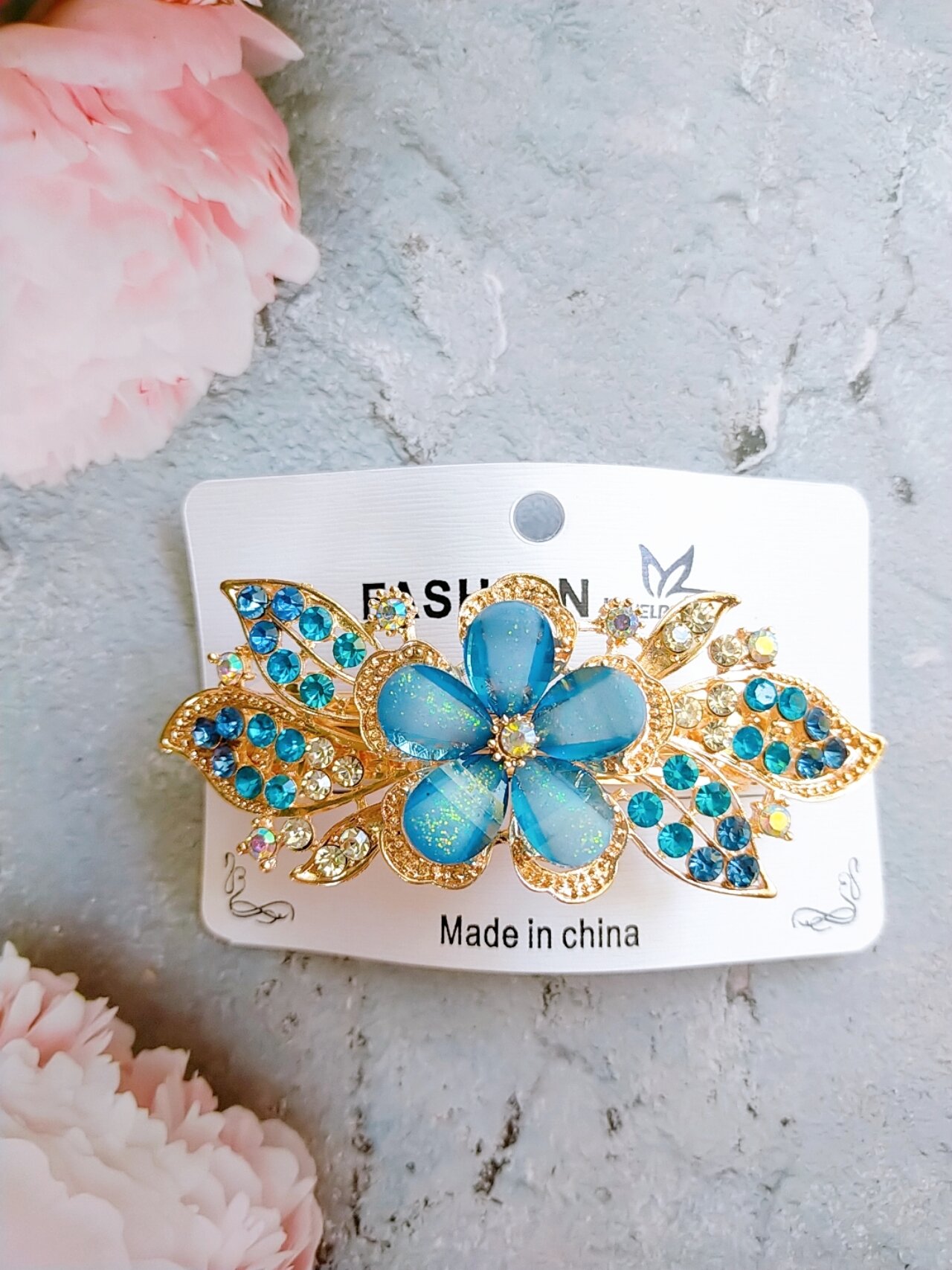 kẹp tóc phía sau đính đá hoa 8cm