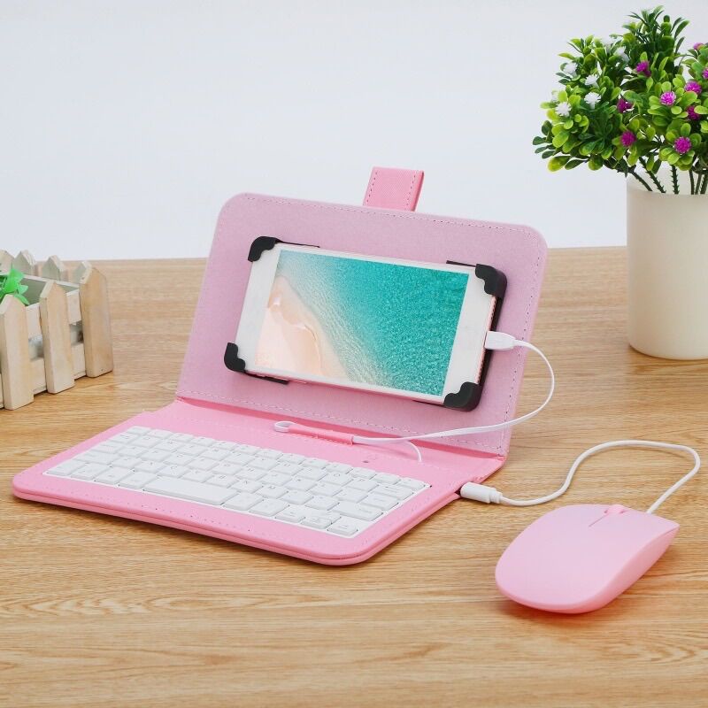 Bao da kèm bàn phím có dây + chuột cho điện thoại di động/ ipad/ máy tính bảng android kết nối usb type-c