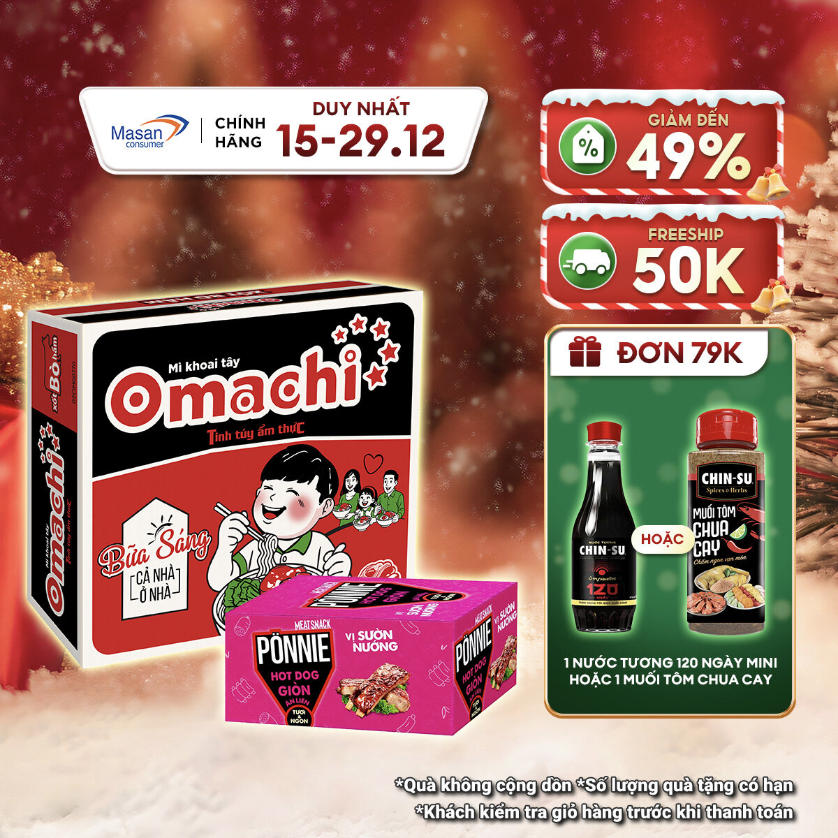  Combo 1 Thùng Mì Omachi Xốt Bò Hầm Gói 80g và 1 Hộp Ponnie Hot Dog Giòn Ăn Liền Hộp x 20 Cây x 28G 