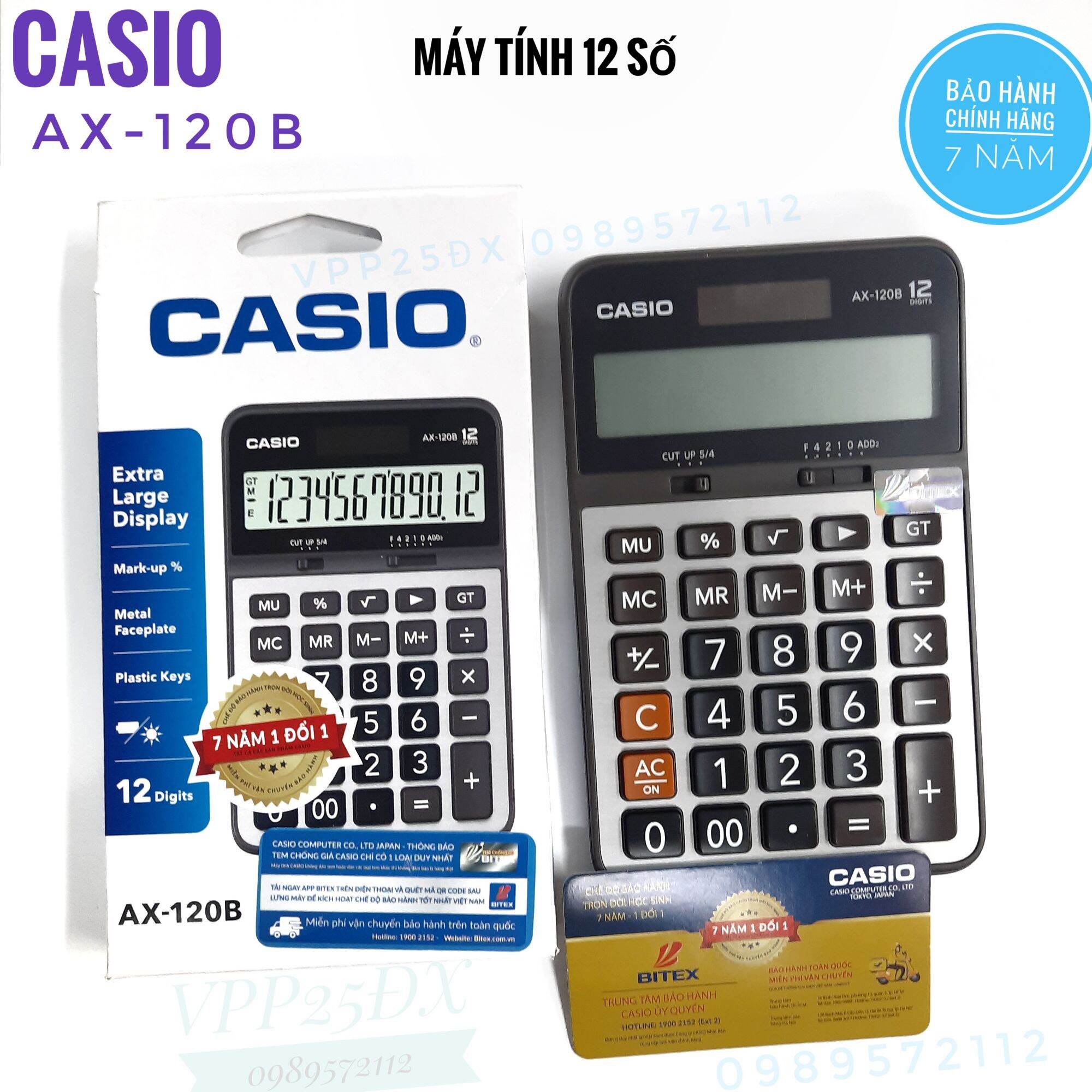 Máy tính casio 12 số AX-120B CHÍNH HÃNG (Bảo hành 7 năm).