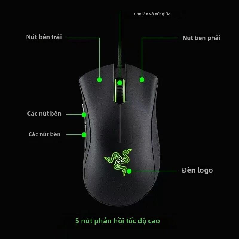 Chuột Chơi Game Có Dây Razer Deathadder Viper Standard Edition 6400 Dpi, Hướng Tay Phải, 5 Nút, Giao Diện USB Dành Cho Esports LOL