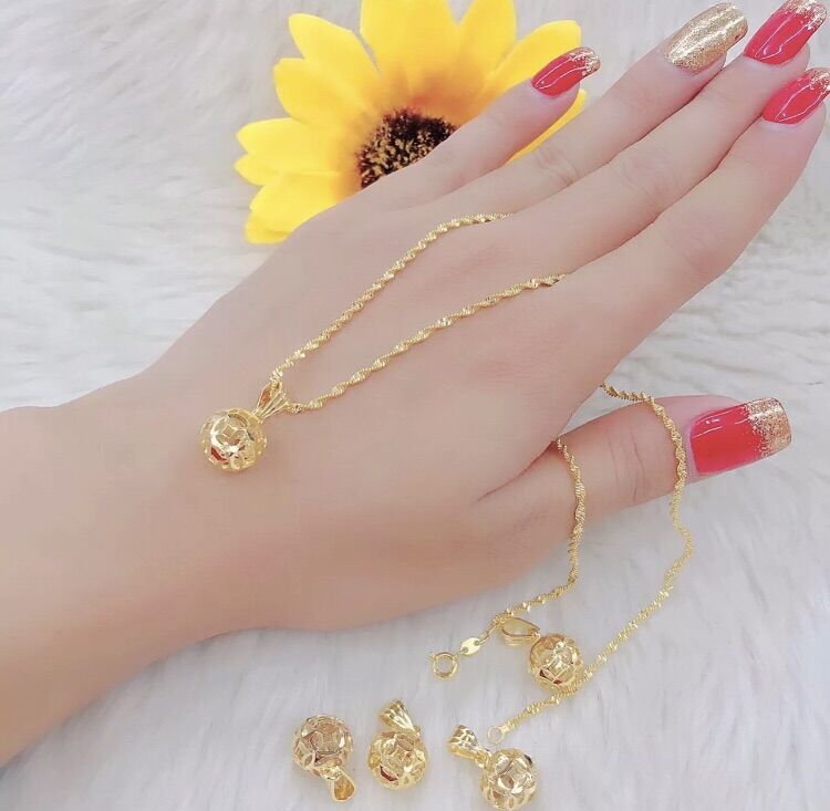 Dây chuyền nữ kiểu xoắn mặt trái châu mạ vàng 18k cực xinh