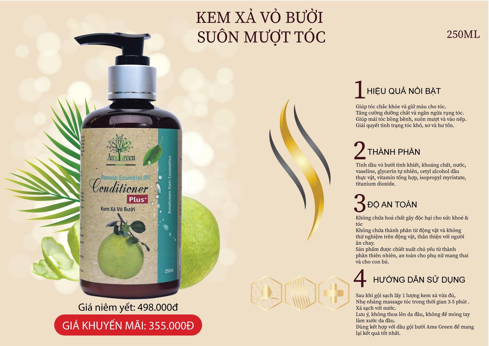Kem xả tóc tinh dầu vỏ bưởi