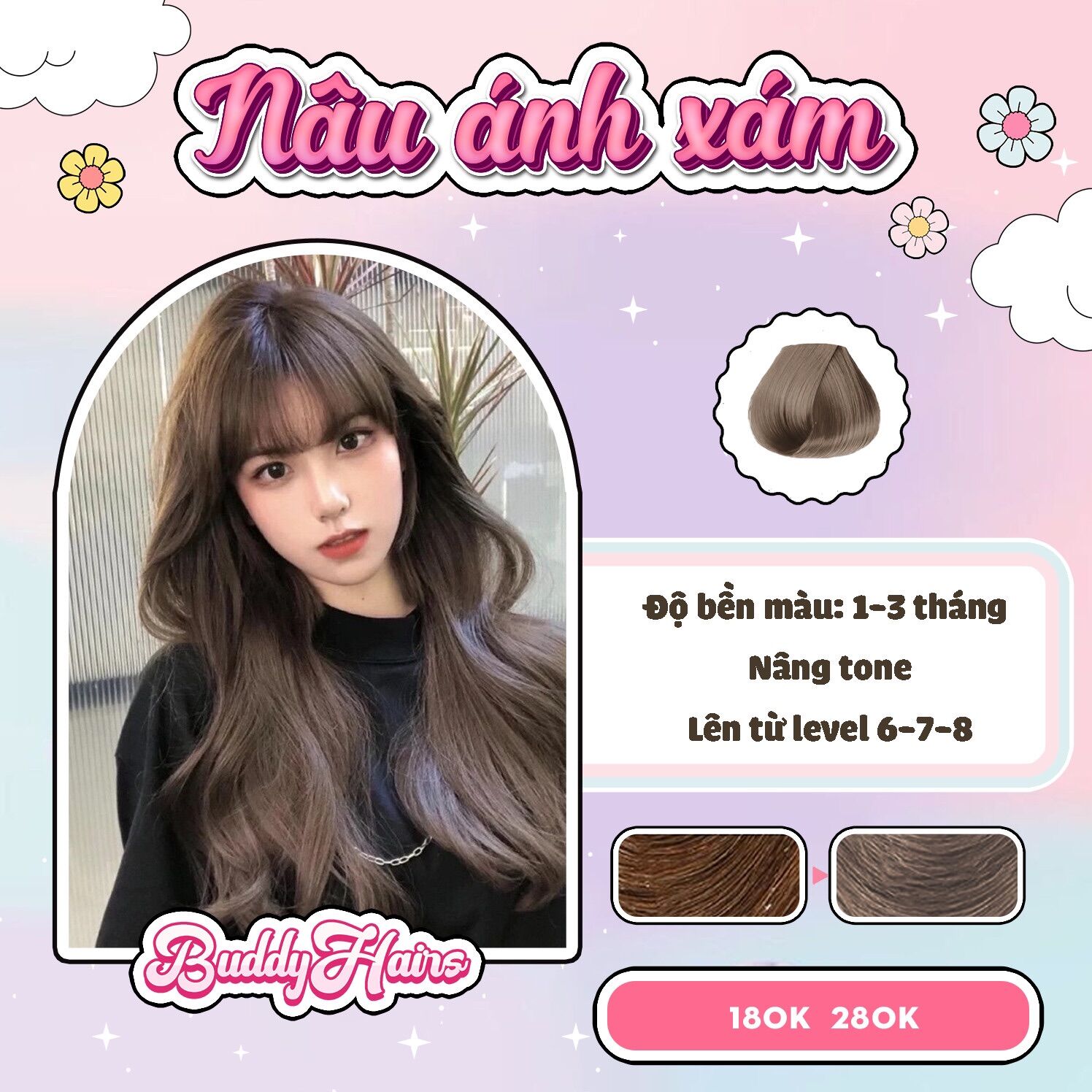 Thuốc nhuộm tóc NÂU ÁNH XÁM hot trend không cần dùng Thuốc tẩy tóc Buddy của buddyhairsbuddy.hairsbuddyhair