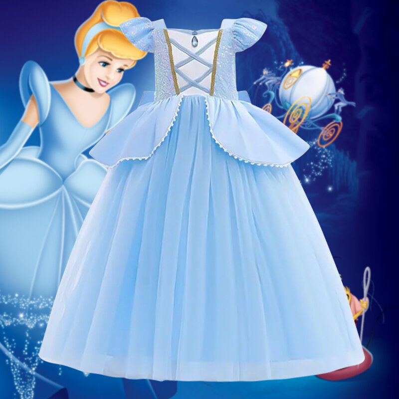 Váy công chúa elsa cô bé lọ lem màu xanh lam bé gái váy liền voan lưới elsa kỳ duyên băng tuyết ngày thiếu nhi lễ phục sinh nhật