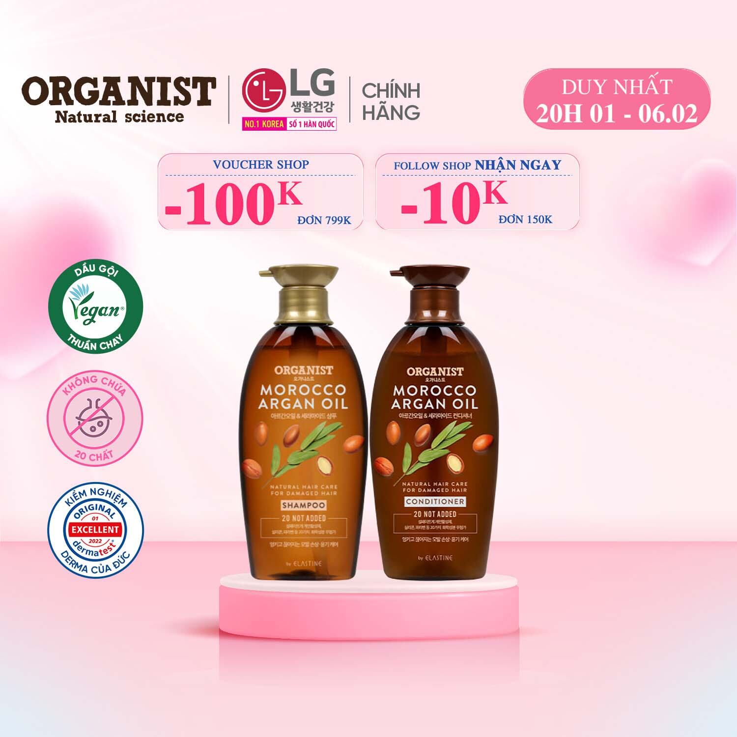 Bộ đôi Dầu gội xả nuôi dưỡng tóc Organist  chiết xuất từ tinh dầu Morocco Argan 500ml - Dành cho tóc hư tổn