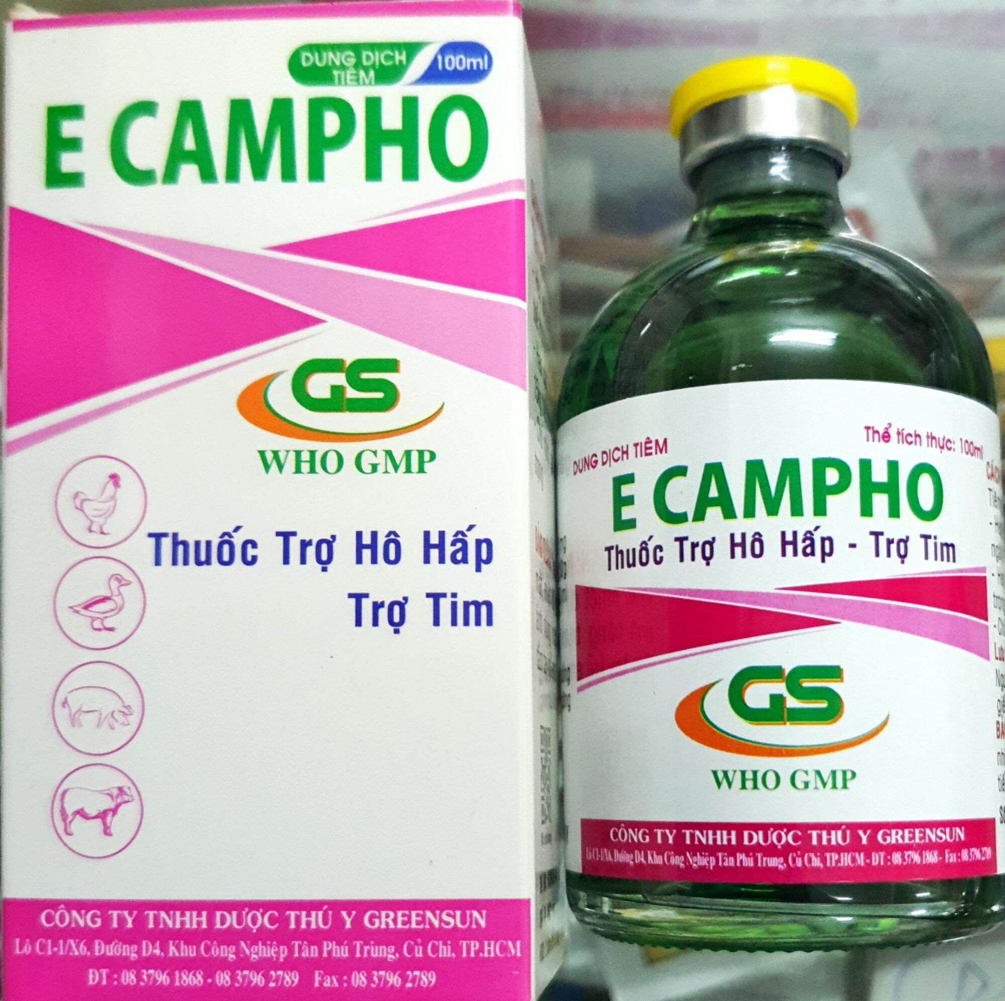 GS E CAMPHO (100ml) - Thuốc trợ hô hấp, trợ tim, giảm ho, long đờm, dễ thở cho gà đá, chó mèo