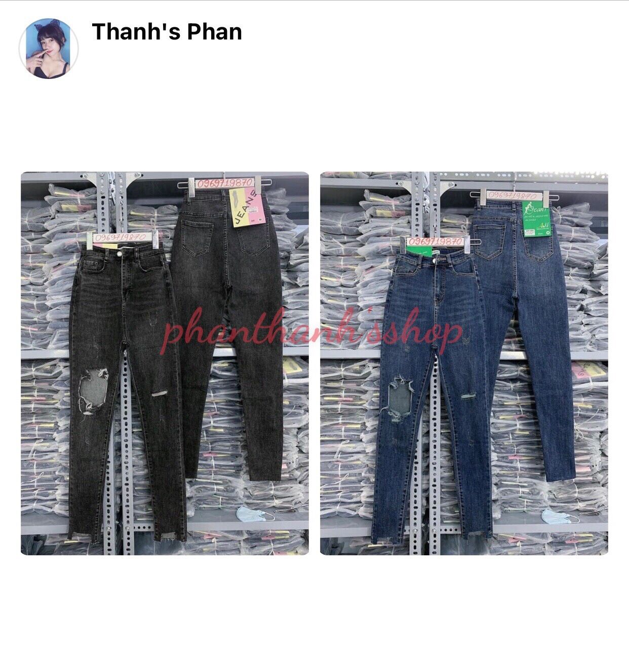 quần jean lưng cao rách cá tính .
