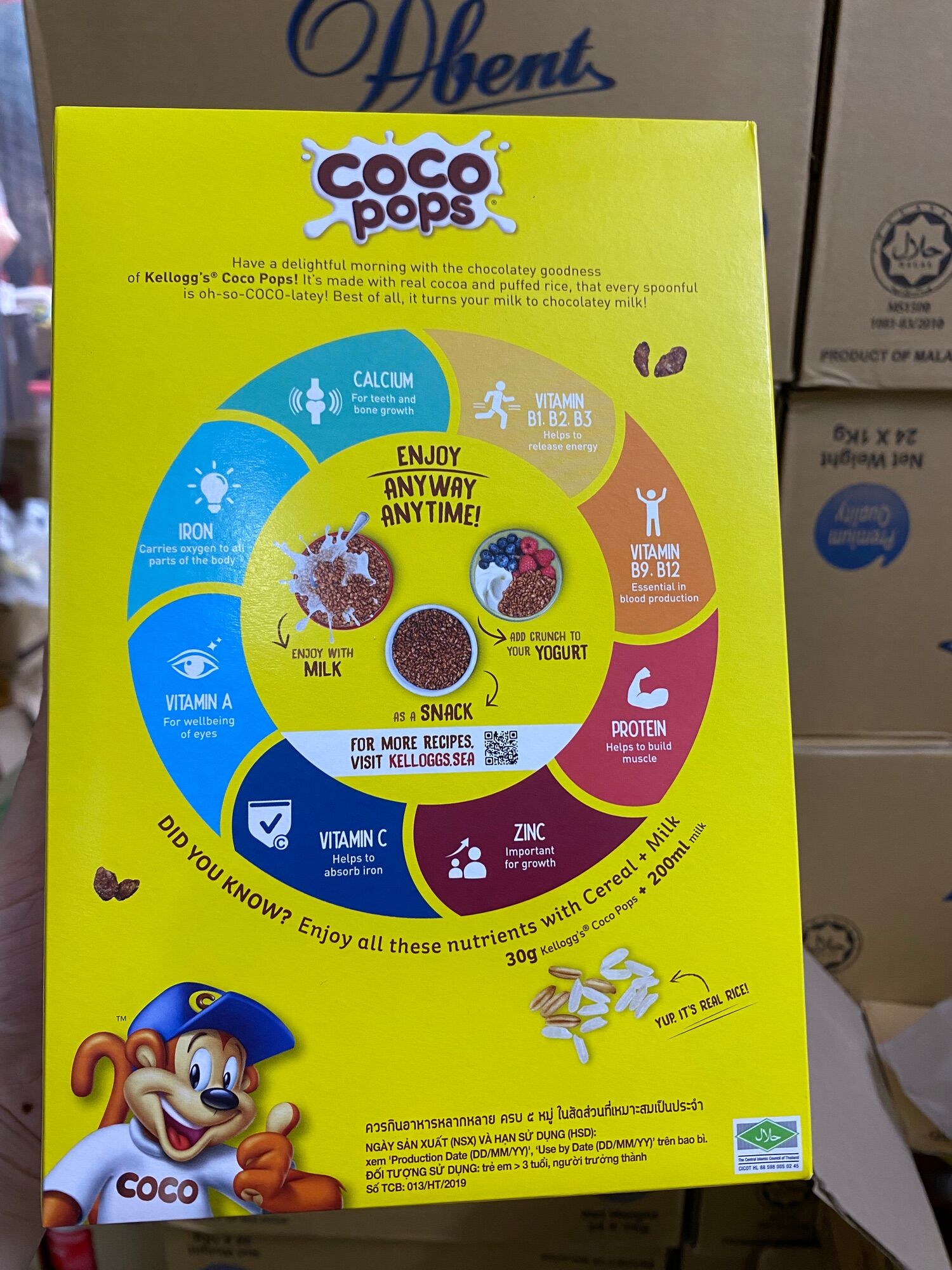 Ngũ cốc ăn sáng Kellogg’s Coco Pops (vị Socola) 190g mẫu mới