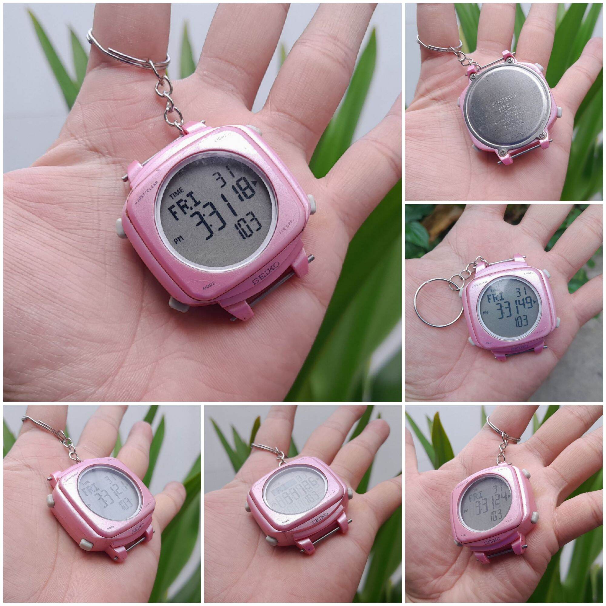Móc khóa đồng hồ Seiko màu hồng Kute