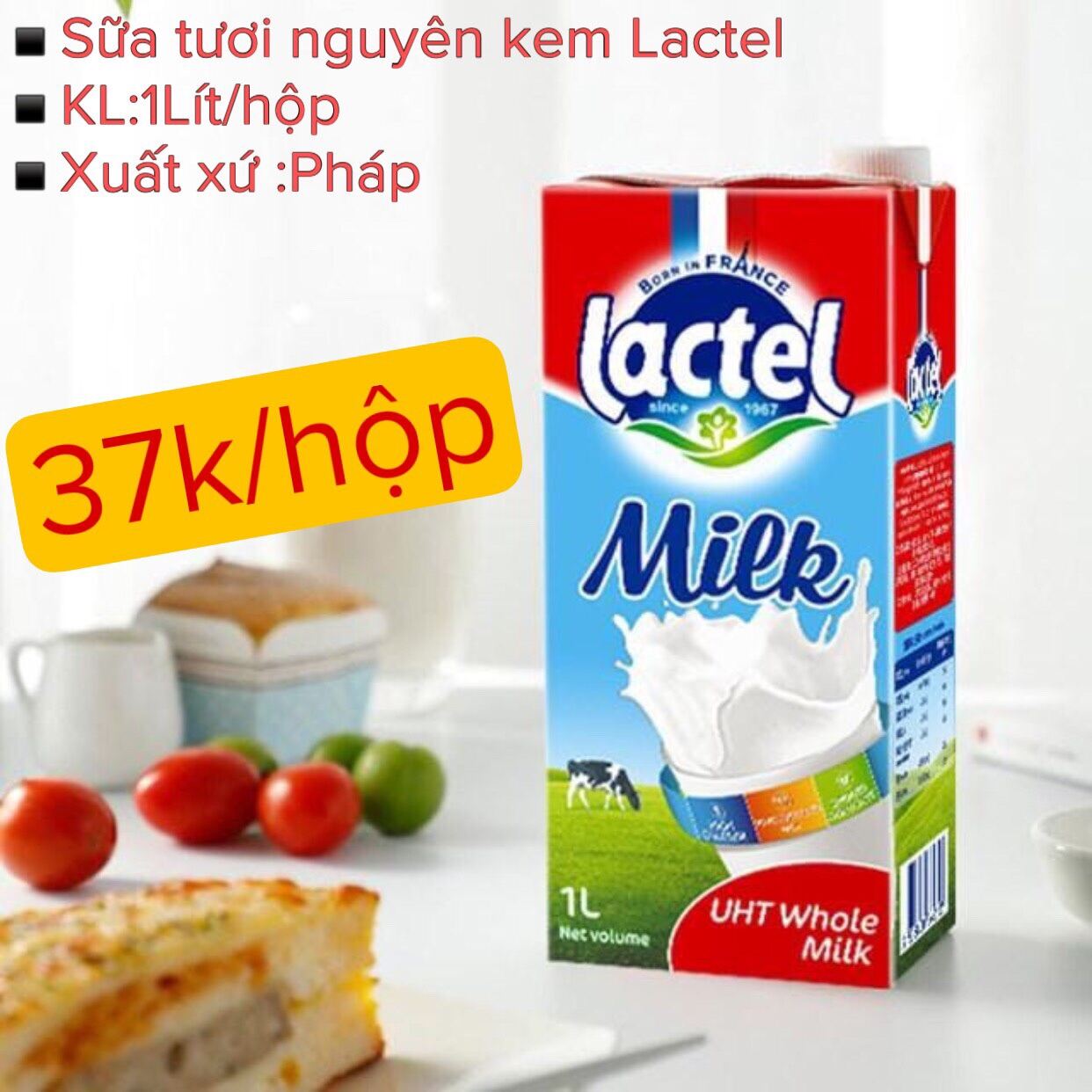 Sữa nguyên kem Lactel - Hộp 1l