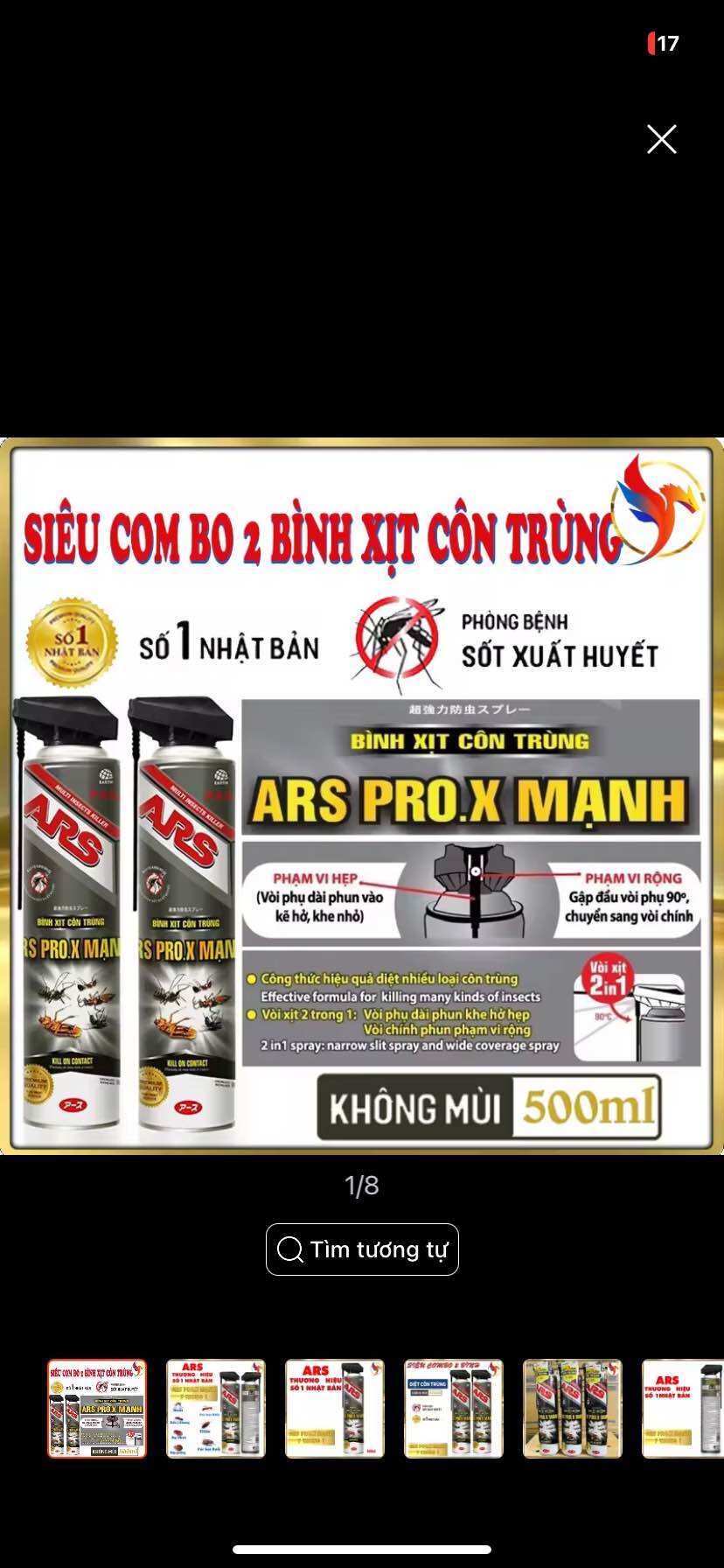 Combo 2 bình xịt côn trùng ARS không mùi chai 500ml