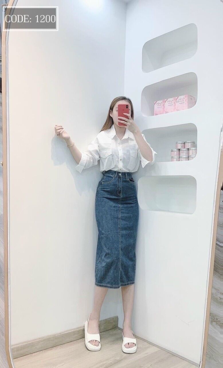 Chân váy jean mẫu trơn đơn giản hàng chuẩn shop