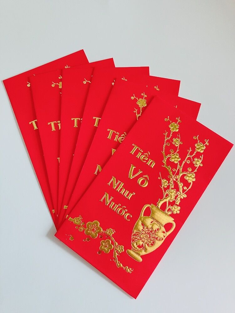 Bao lì xì Tiền vô như nước xấp 6 cái, bao lì xì hàng chuẩn xịn hoa văn dập nổi bao lì xì ngày tết