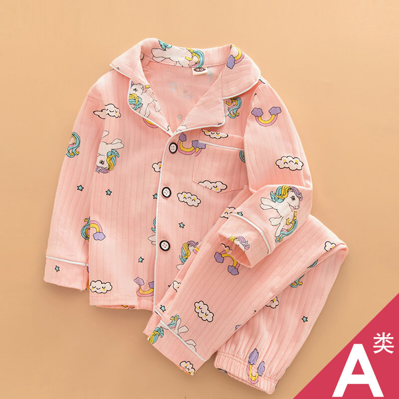 Đồ ngủ trẻ em bộ đồ cotton bé trai bộ đồ mặc nhà cotton loại a xuân thu bé trai bé gái bộ đồ điều hòa cardigan cho bé