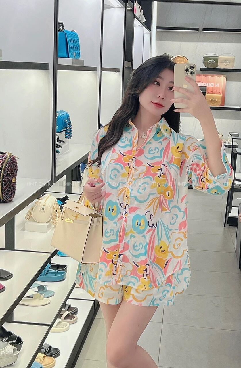 Sét bộ sơ mi đùi họa tiết xinh xắn SL67