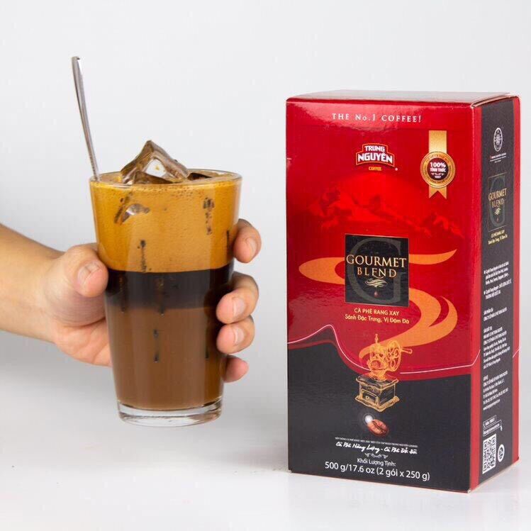- Cà phê Trung Nguyên Gourmet Blend hộp 500 gram, Cà phê rang xay sánh đặc trưng, vị đậm đà