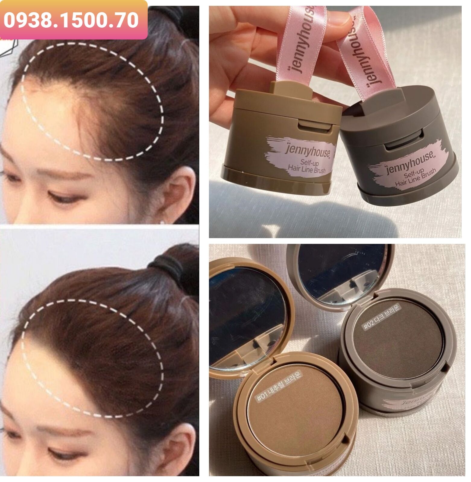 Phấn phủ chân tóc jennyhouse self-up hair line brush 4g