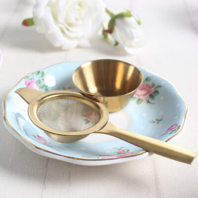 British-Style Afternoon Tea Stainless Steel Gold Tea Filter Retro cha lou wang Creative Hand-Held Tea Filter Tea Separator
