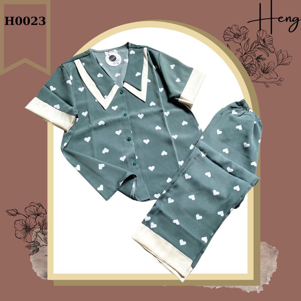 Pijama lụa Mango cao cấp tay cọc cổ nhọn
