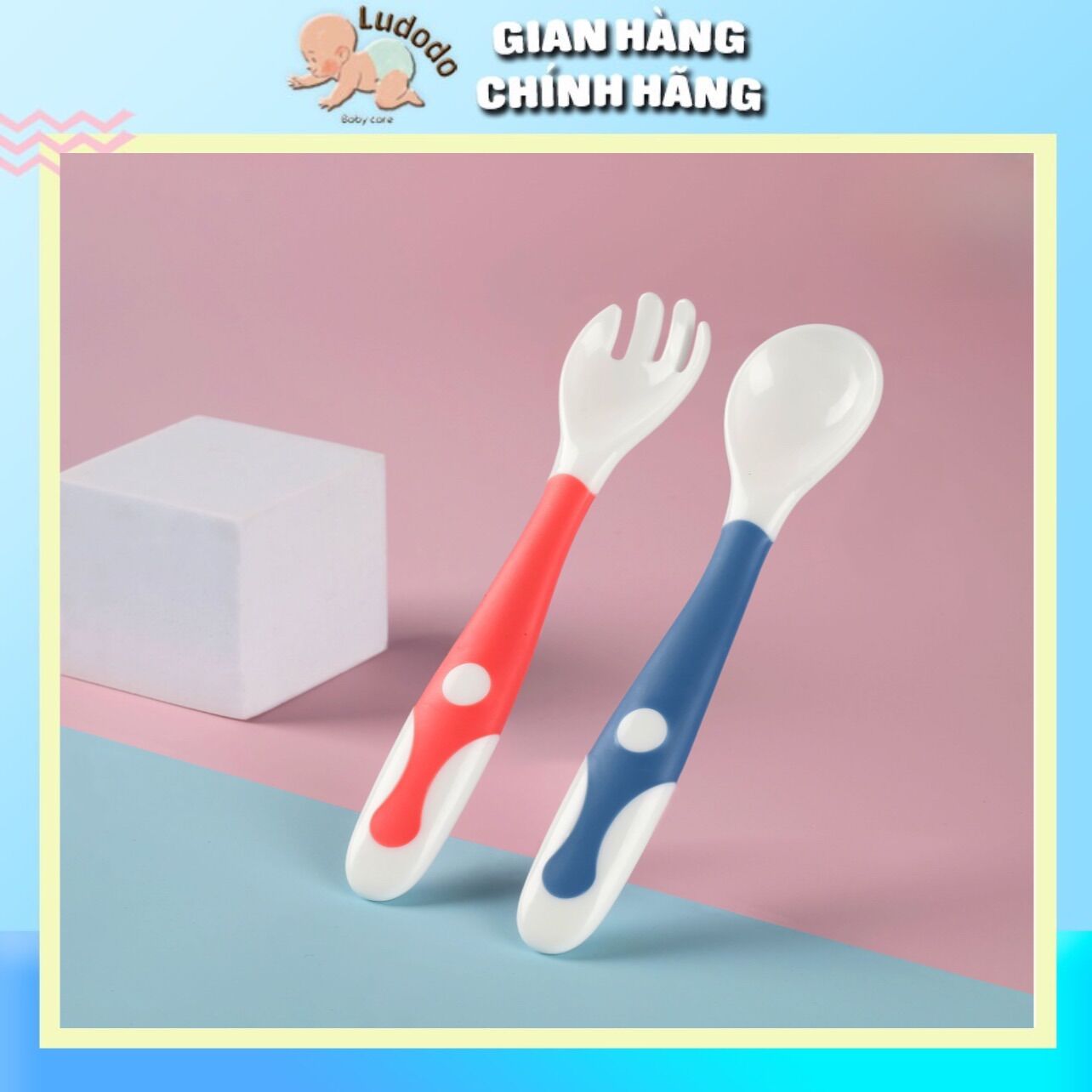 Set thìa dĩa ăn dặm cao cấp BABY CARE xoay 360 độ an toàn, dễ dùng cho bé