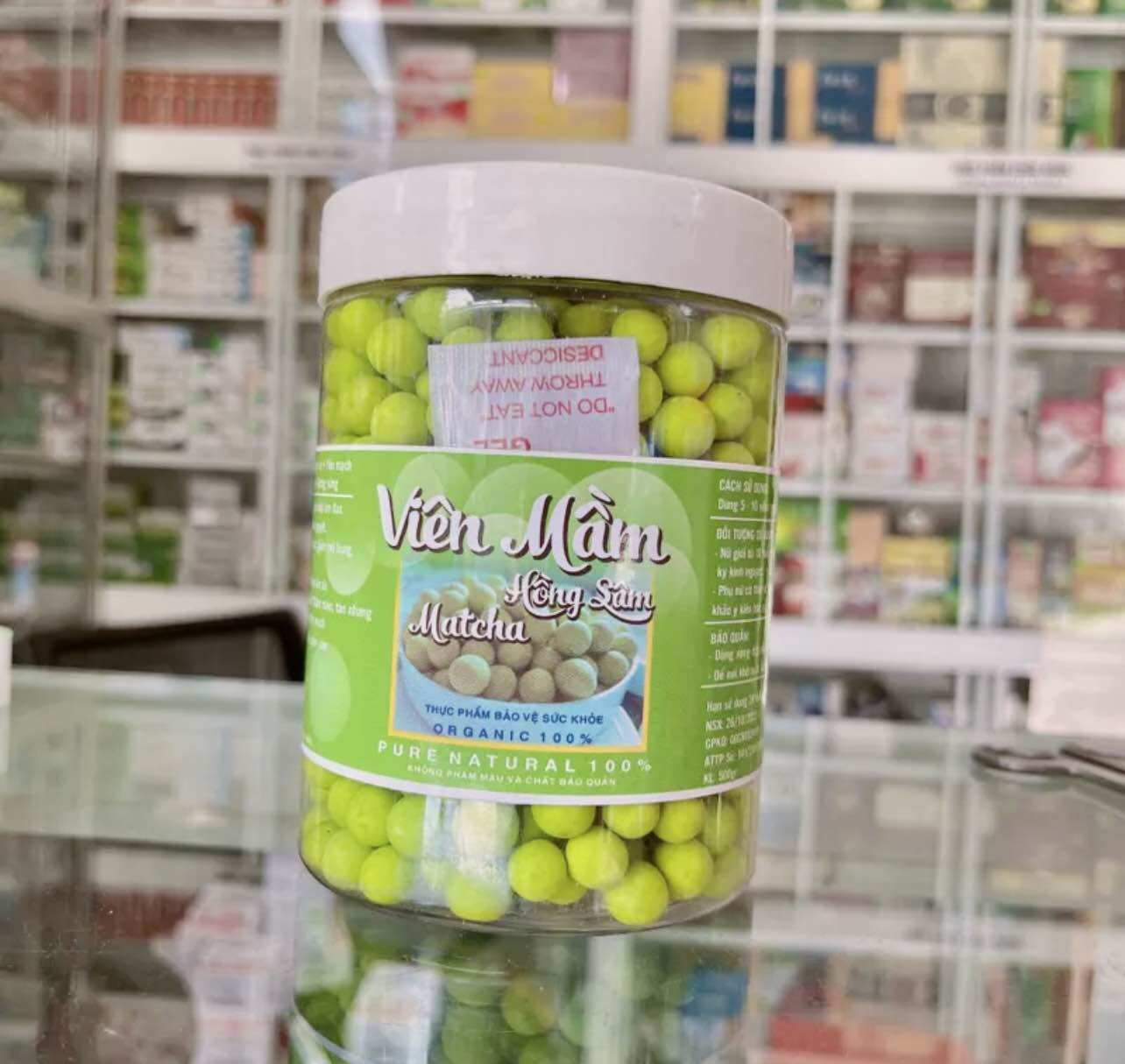 Viên mầm đâu nành hồng sâm matcha hộp 500gr