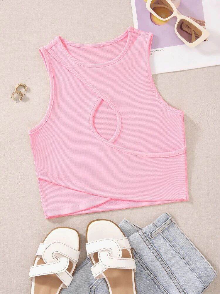 Áo croptop cổ tròn sát nách đan chéo Eo 04