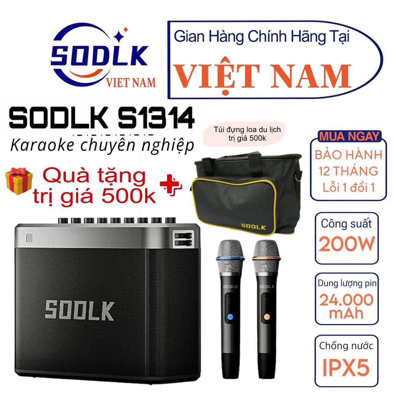 LOA SODLK S1314 -[BH 12 THÁNG] | LOA S1314 BLUETOOTH KARAOKE CÔNG SUẤT 200W ( TẶNG TÚI DU LỊCH )