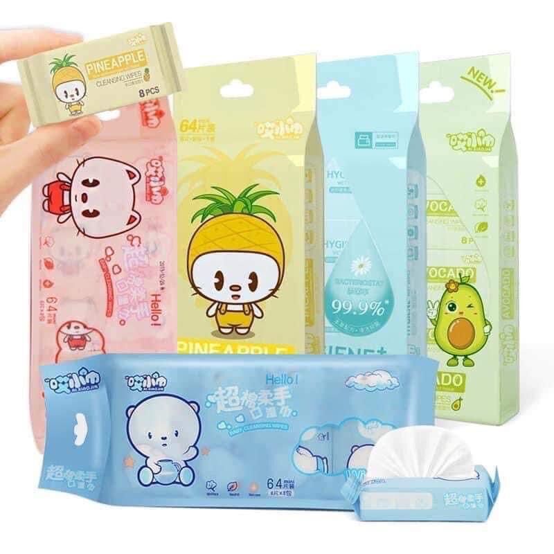 Khăn giấy ướt mini- Lốc 8 gói nhỏ 64 tờ