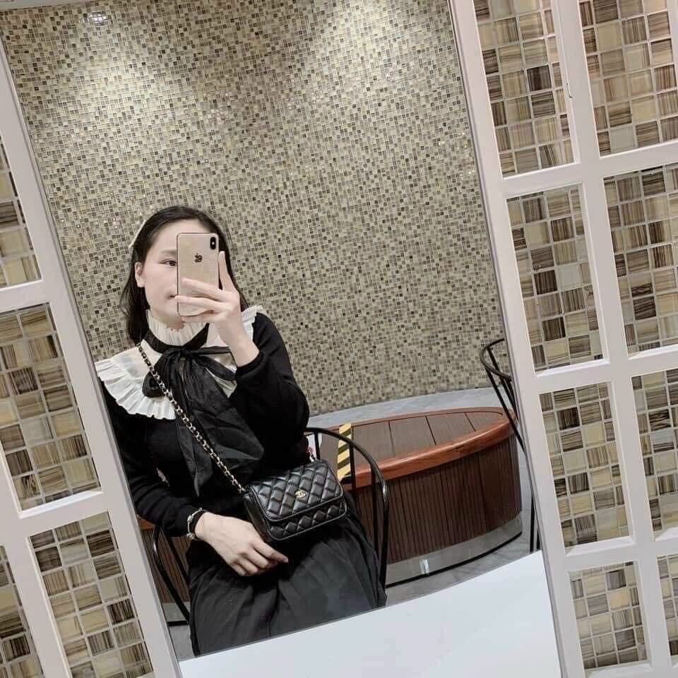 Túi đeo chéo nữ dây đeo xích bé size 18