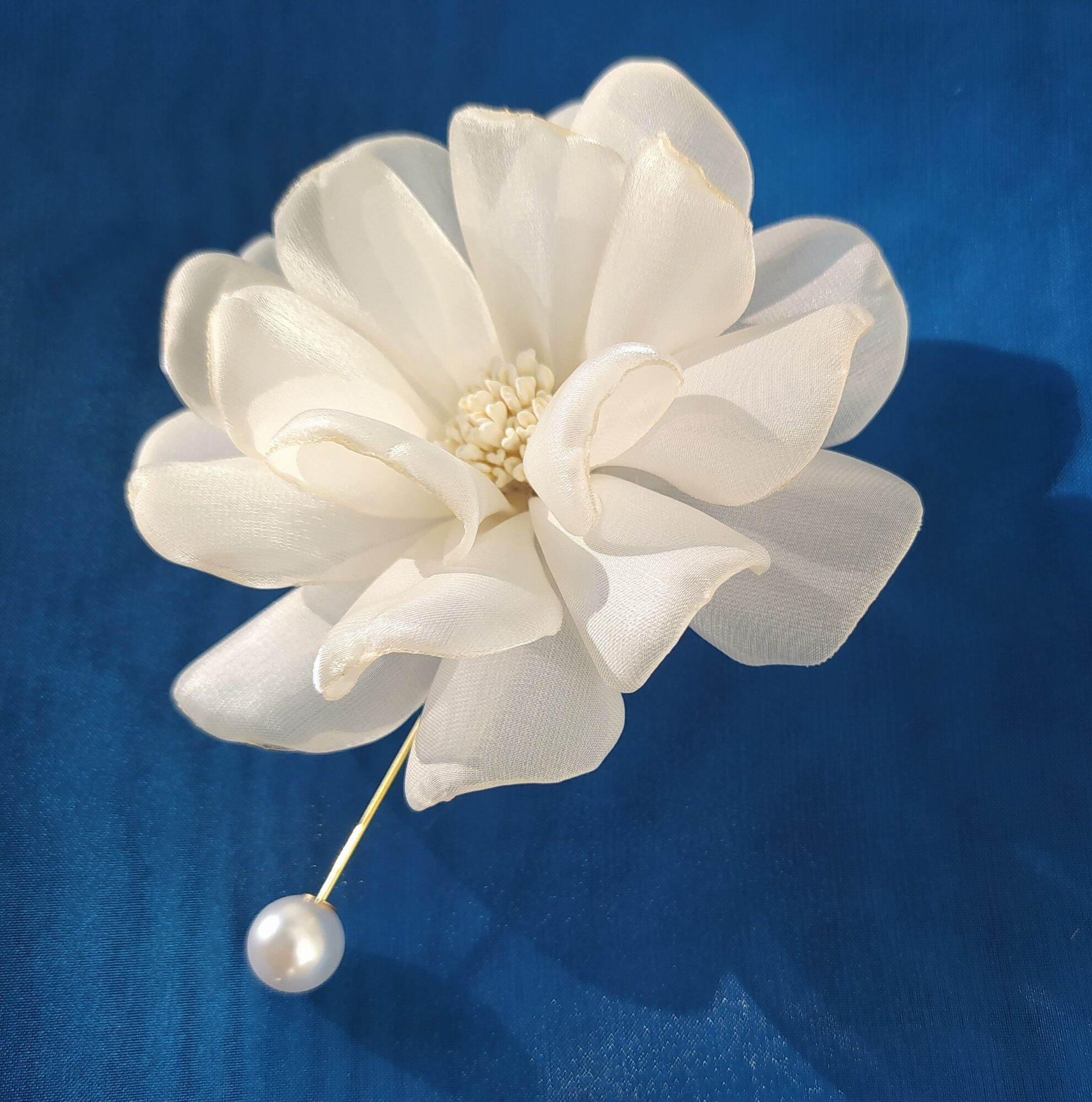 [HCM]Hoa cài áo Canto handmade màu kem cài trâm ngọc