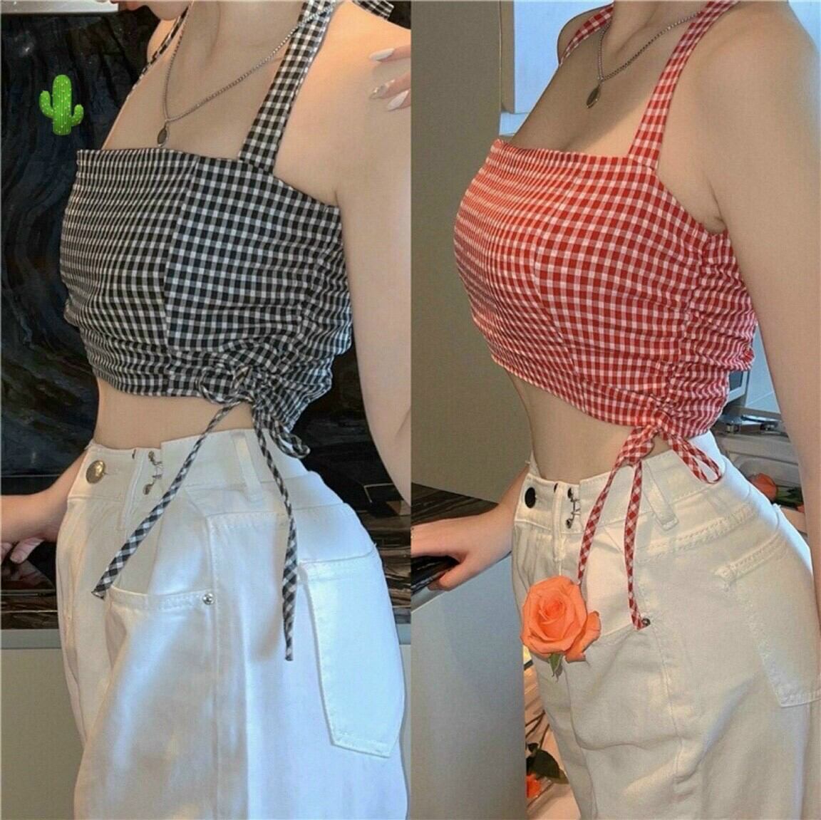 ÁO HAI DÂY CARO BẢN TO CÓ MÚT