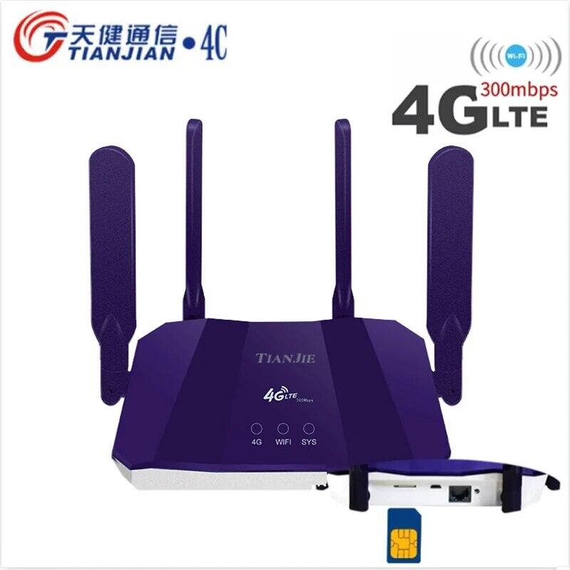 Tianjie 4G Sim Card Router không dây Wifi Modem LTE điểm truy cập CPE 4 ăng-ten hotspot toàn cầu Network Adapter cho IP Camera