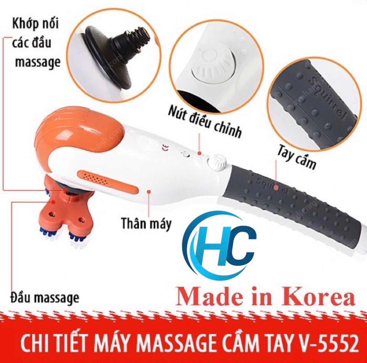 [CHÍNH HÃNG] Máy massage cầm tay mini 5 đầu Squirrel MSV-5552 (bảo hành 1 năm) (mát xa)