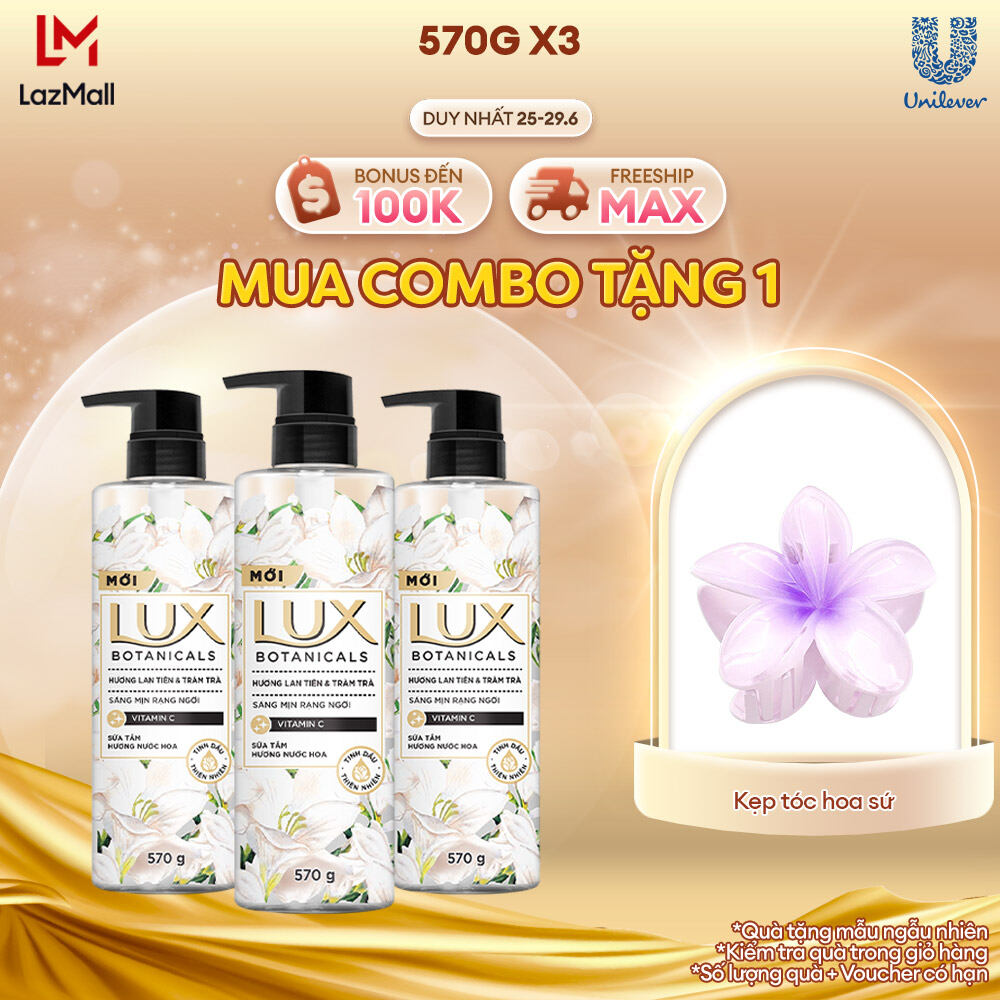 Combo Sữa Tắm Hương Nước Hoa Lux Botanicals Lan Tiên & Tràm Trà Sáng Mịn Rạng Ngời 570GX3
