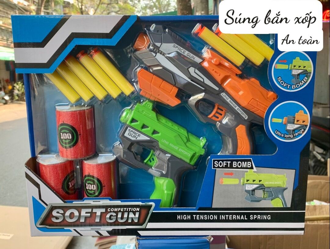 Đồ chơi dual blaster dính xốp dùng cơ vận động ngoài trời kiểu nerf