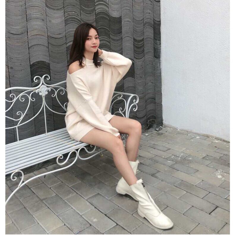 Áo nỉ nữ khoét vai dài tay