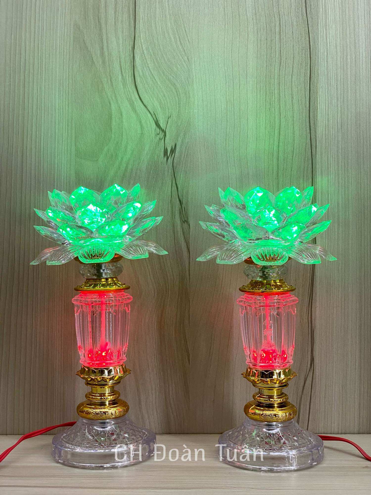 Cặp đèn thờ hoa sen đổi màu , đèn led tiết kiệm điện cao 25cm