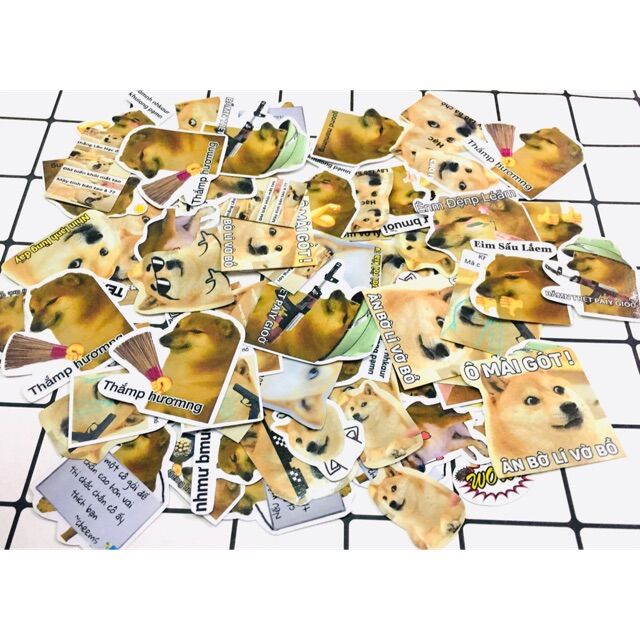 Sticker cheems 30-60 cái ép lụa khác nhau/ hình dán cheems meme