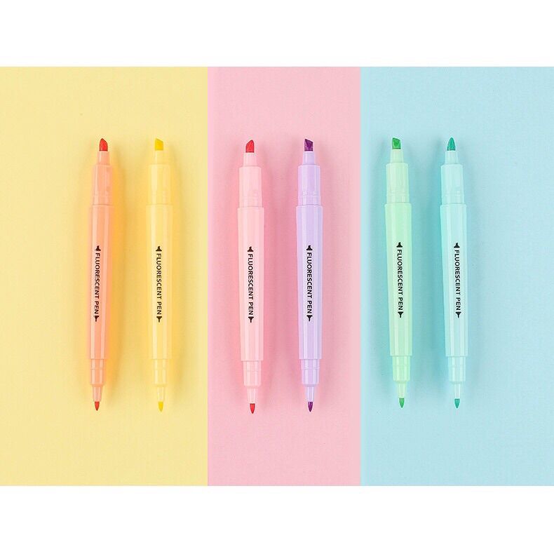Set 6 Bút highlight pastel 2 đầu FLUORESCENT PEN (dupe STABILO)