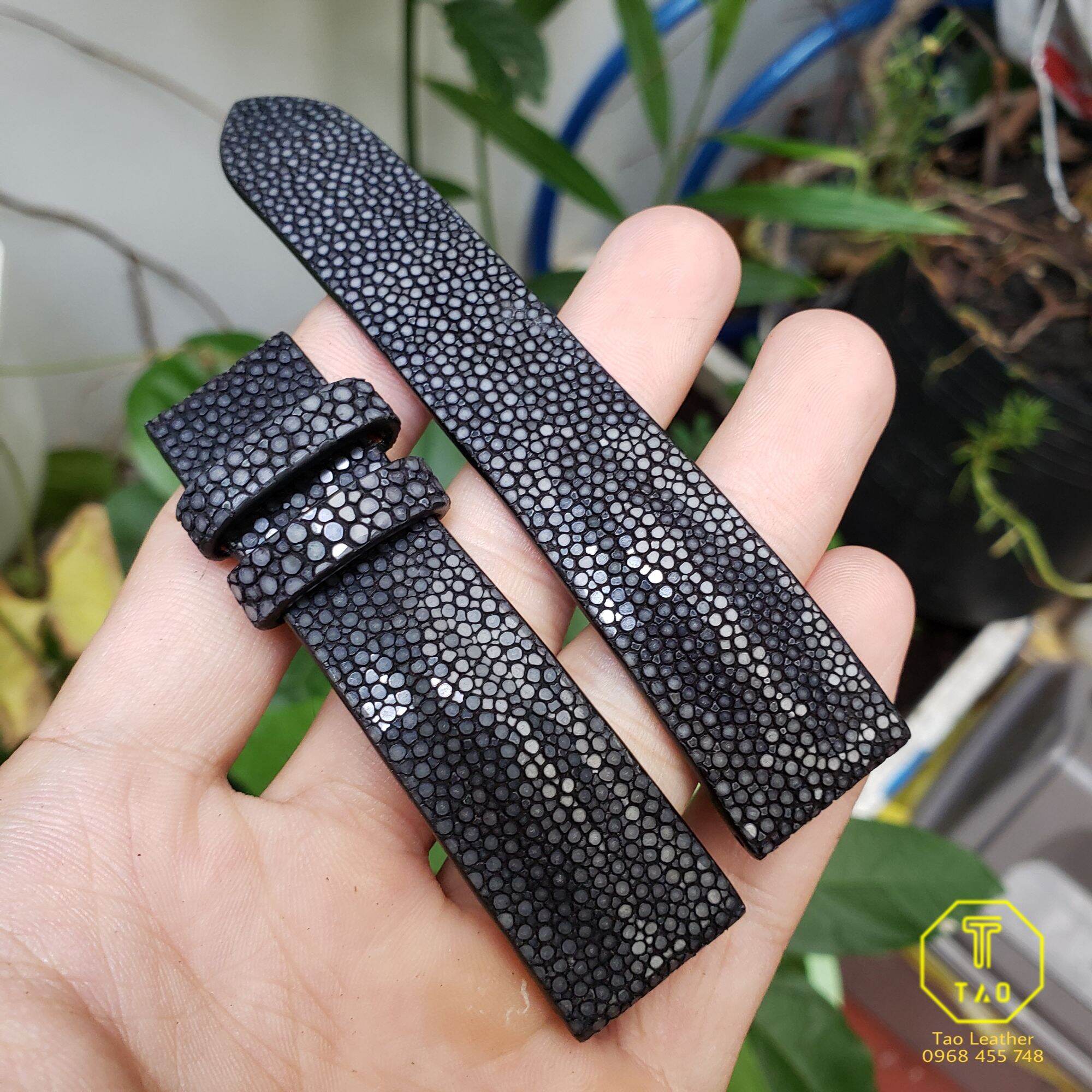 (Handmade) - Dây đồng hồ da cá đuối đen size 20-18