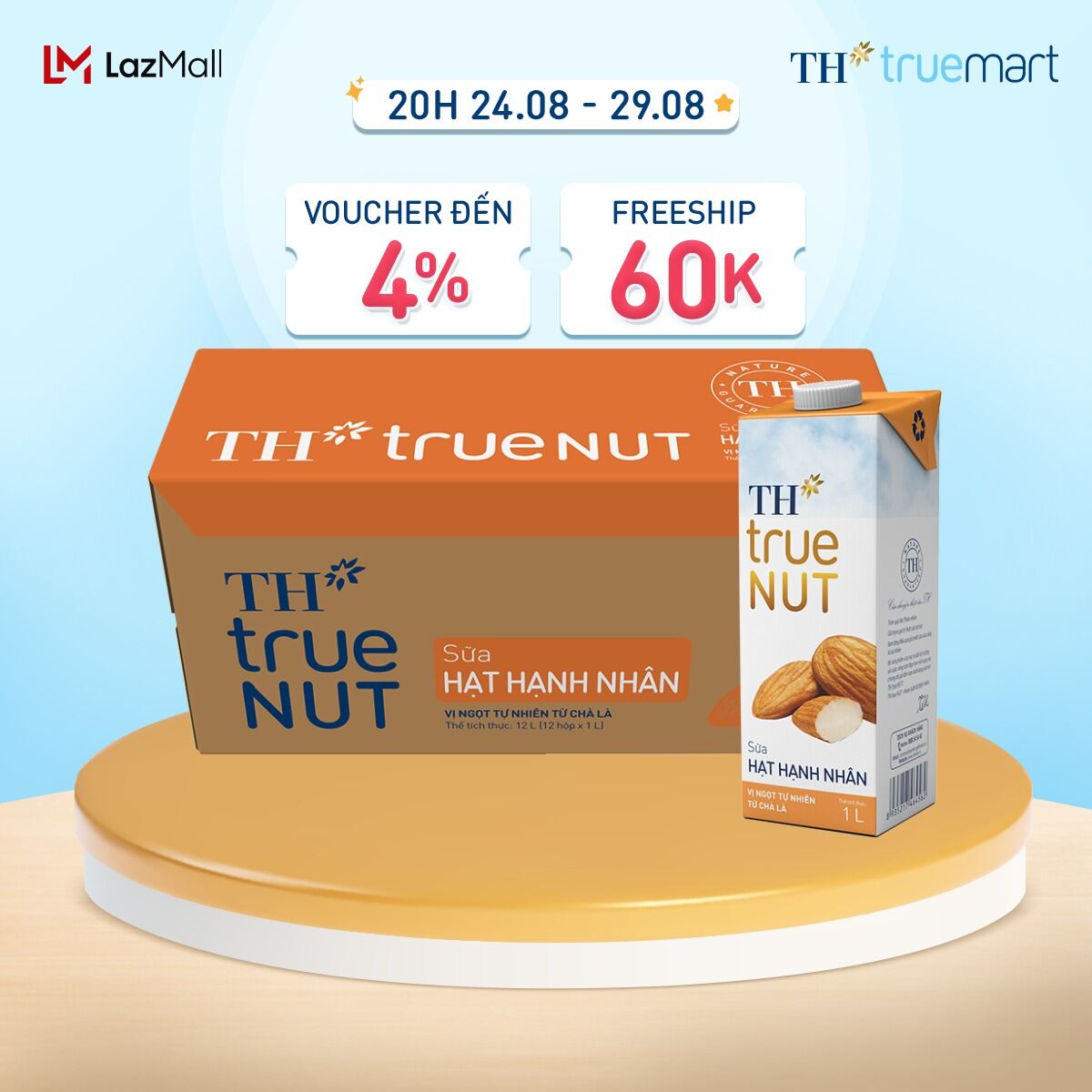 Thùng 12 hộp sữa hạt hạnh nhân th true nut 1 l