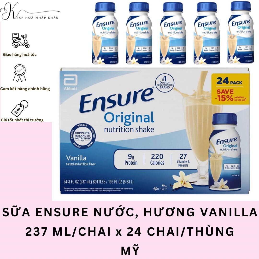 DATE 02.2024 THÙNG 24 CHAI SỮA NƯỚC ENSURE ORIGINAL NUTRITION SHAKE, HƯƠNG