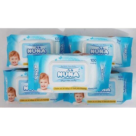 Combo 5 khăn giấy ướt Nuna 80 tờ, 100 tờ. date mới, Hàng chính hãng.