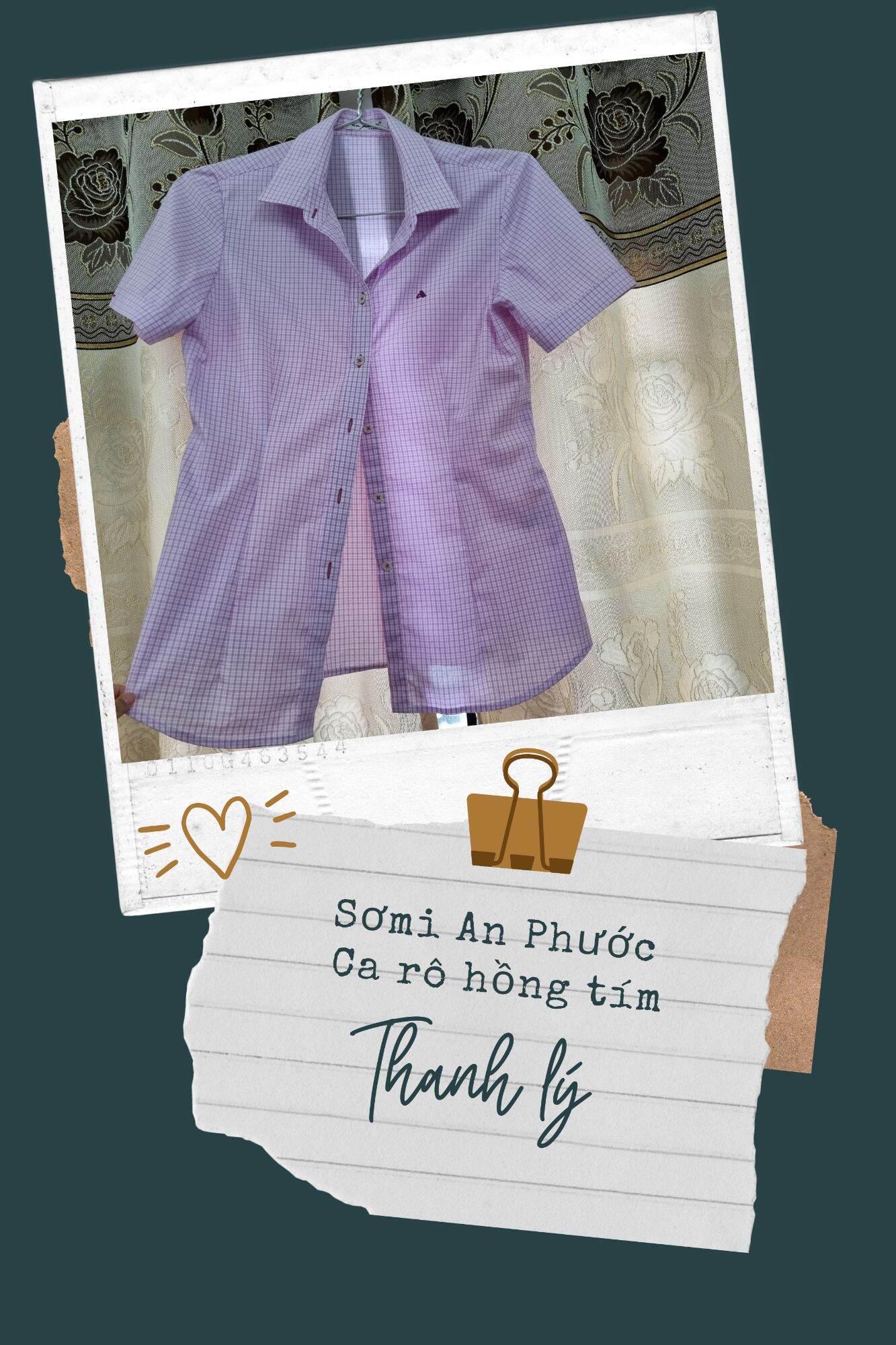 - thanh lý - áo sơ mi an phước ca rô hồng tím new 99%
